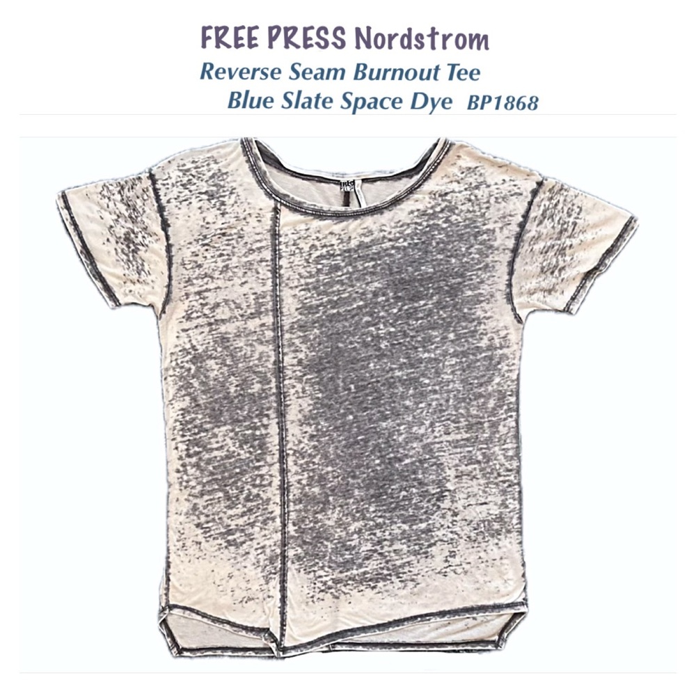🔥 $5 SALE Free Press Nordstrom Reverse Seam Burnout Tee Blue Slate Heather L